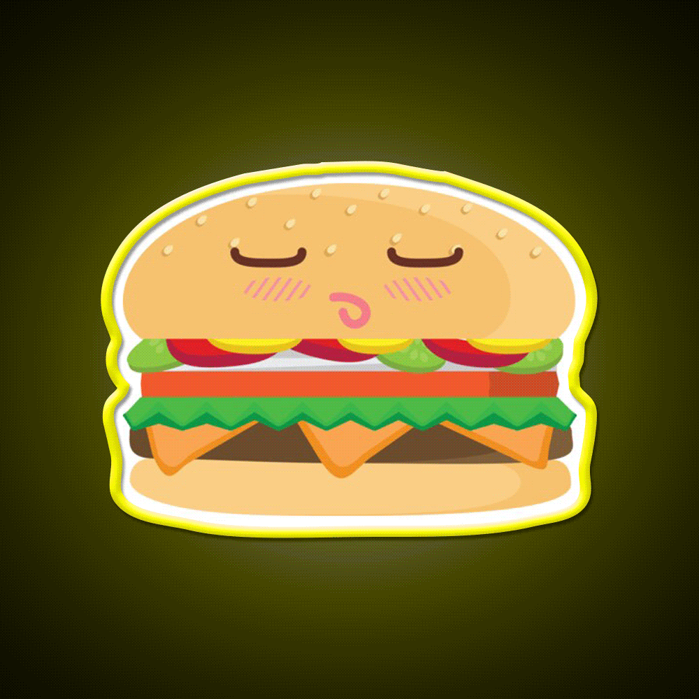 Blushing Cheeseburger Fast Food Led Neon Sign For Burger Place Rgb Color - Custom LED neon sign front view