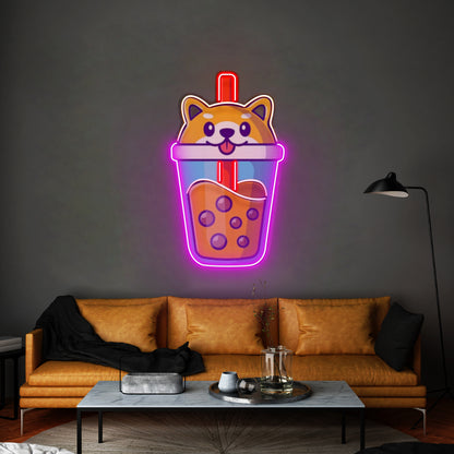 Boba Milktea Dog Custom Led Signs Artwork For Sale