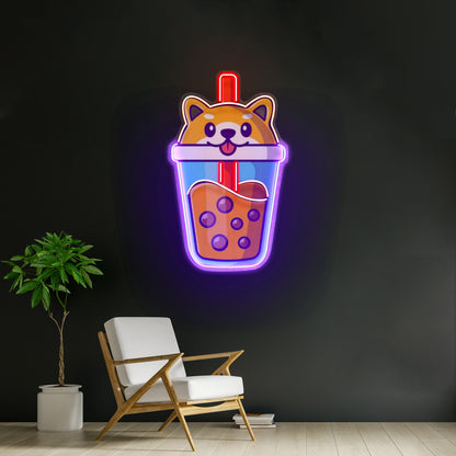 Boba Milktea Dog Custom Led Signs Artwork For Sale