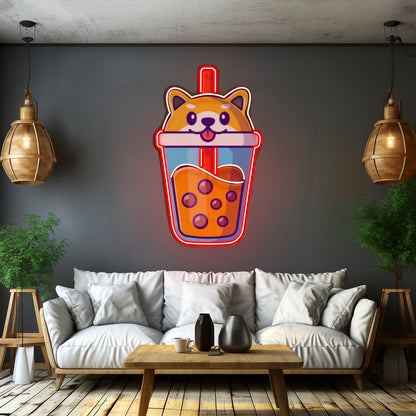 Boba Milktea Dog Custom Led Signs Artwork For Sale