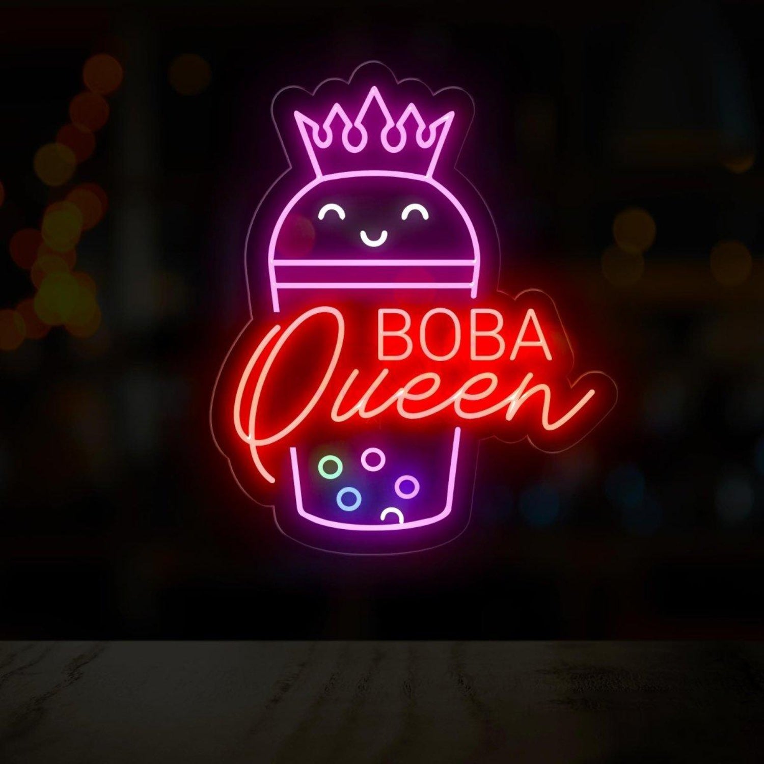 Boba Queen Pink-White Multicolor Led Neon Sign For Milk Tea Shop Decor | Shineneon