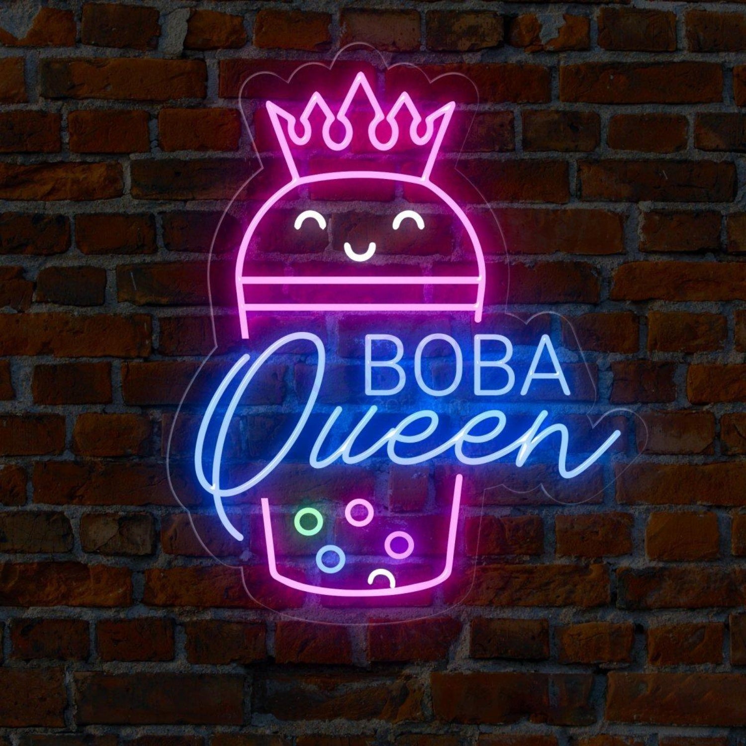 Boba Queen Pink-White Multicolor Led Neon Sign For Milk Tea Shop Decor | Shineneon