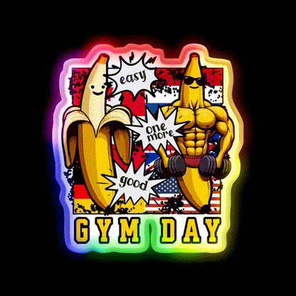 Bodybuilding Gym Day With Banana Gym Fitness Led Neon Sign Rgb Color - LED neon sign close-up detail