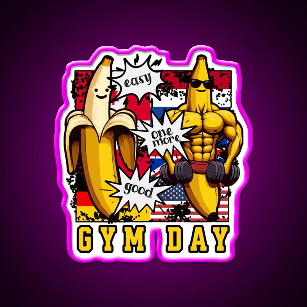 Bodybuilding Gym Day With Banana Gym Fitness Led Neon Sign Rgb Color - Neon sign mounted on wall in room