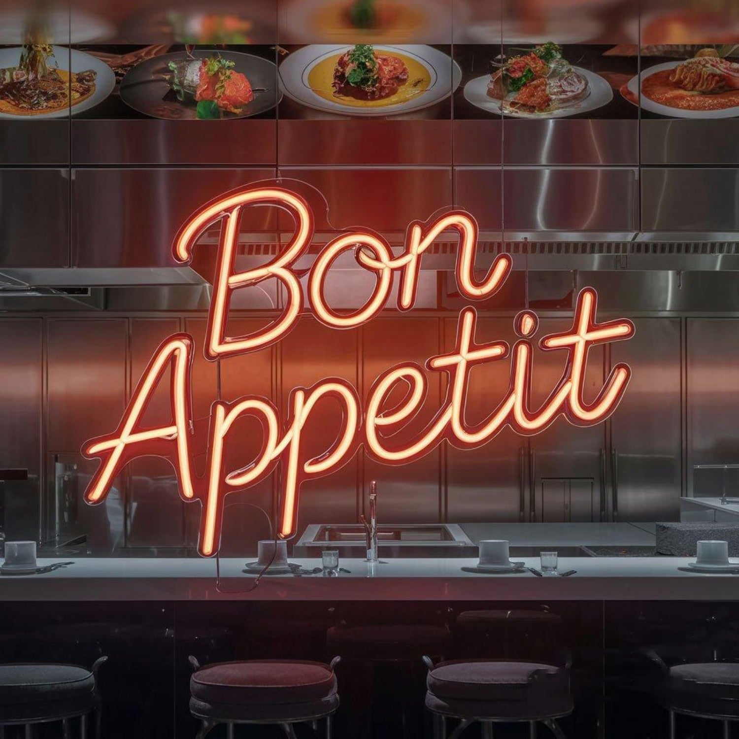 Bon Appetit Amber Script Led Neon Sign For Restaurant Kitchen Wall Decor | Shineneon