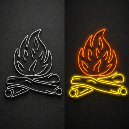 Bonfire Dark Wall Vintage LED Neon Sign day and night comparison