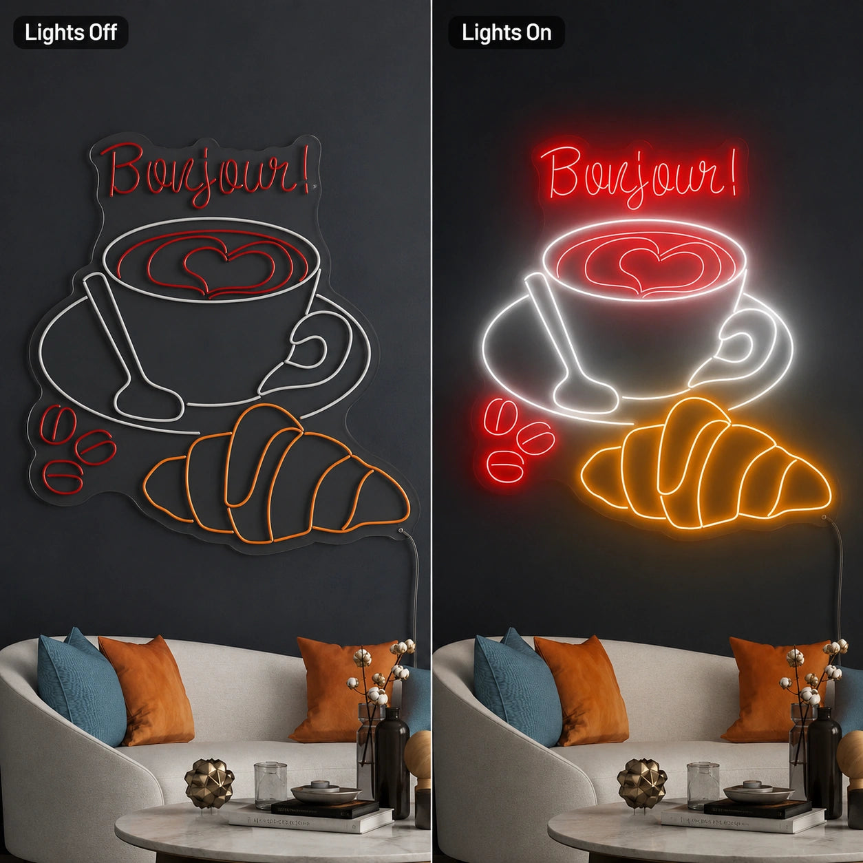Bonjour Coffee Croissants LED Neon Sign main product image