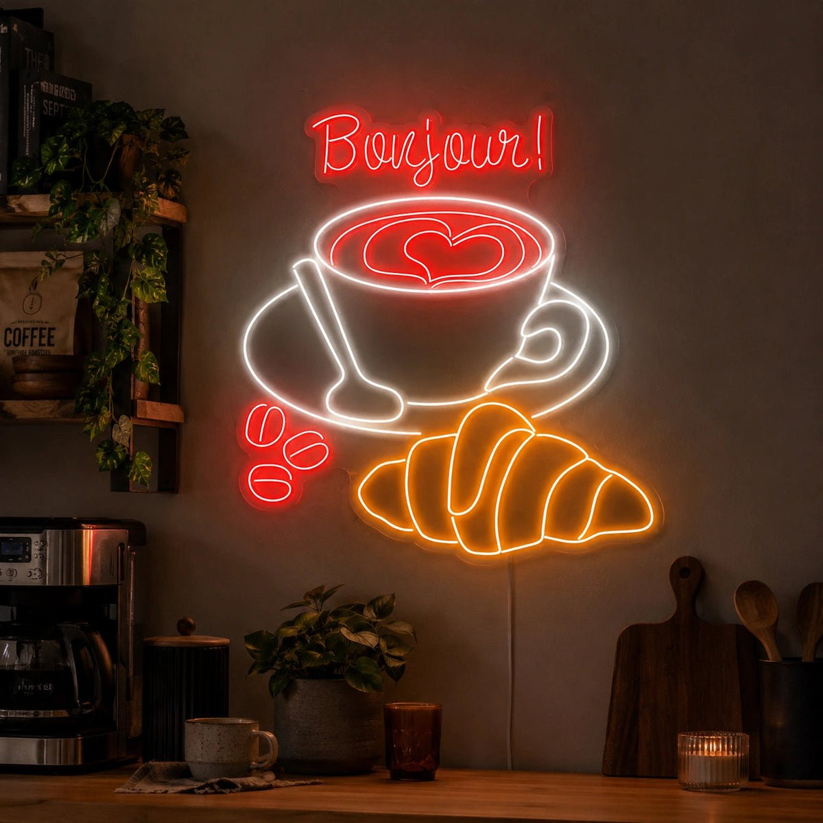 Bonjour Coffee Croissants LED Neon Sign - Shineneon