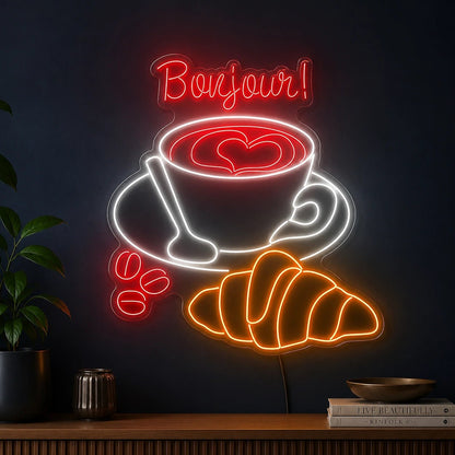 Bonjour Coffee Croissants LED Neon Sign - Shineneon