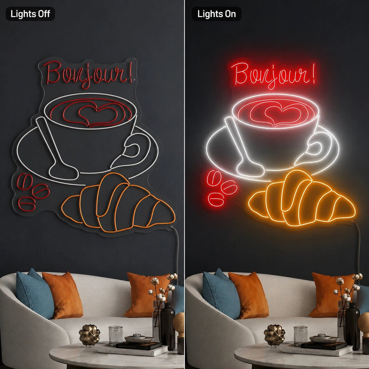 Bonjour Coffee Croissants LED Neon Sign - Shineneon