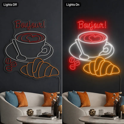 Bonjour Coffee Croissants LED Neon Sign - Shineneon