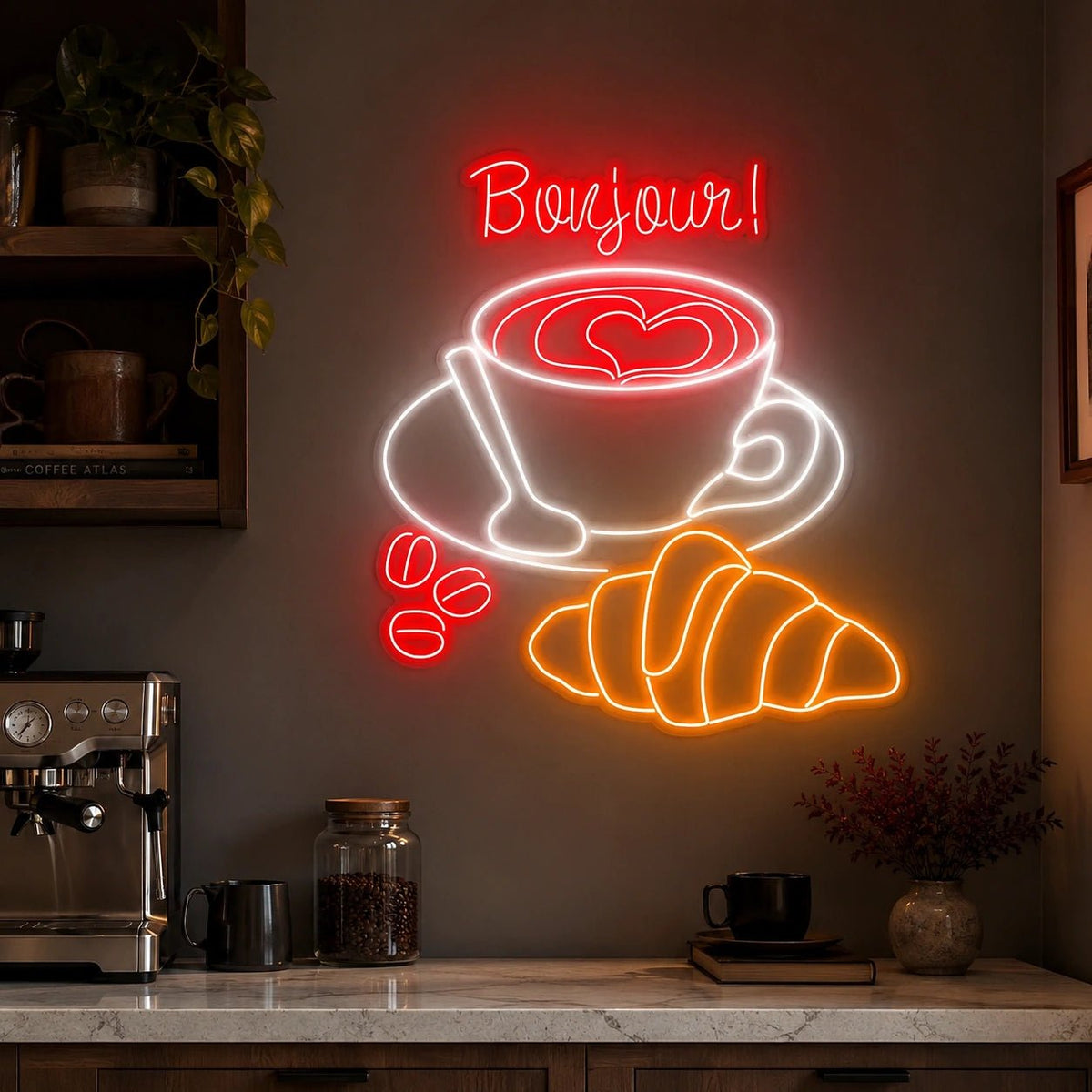 Bonjour Coffee Croissants LED Neon Sign - Shineneon