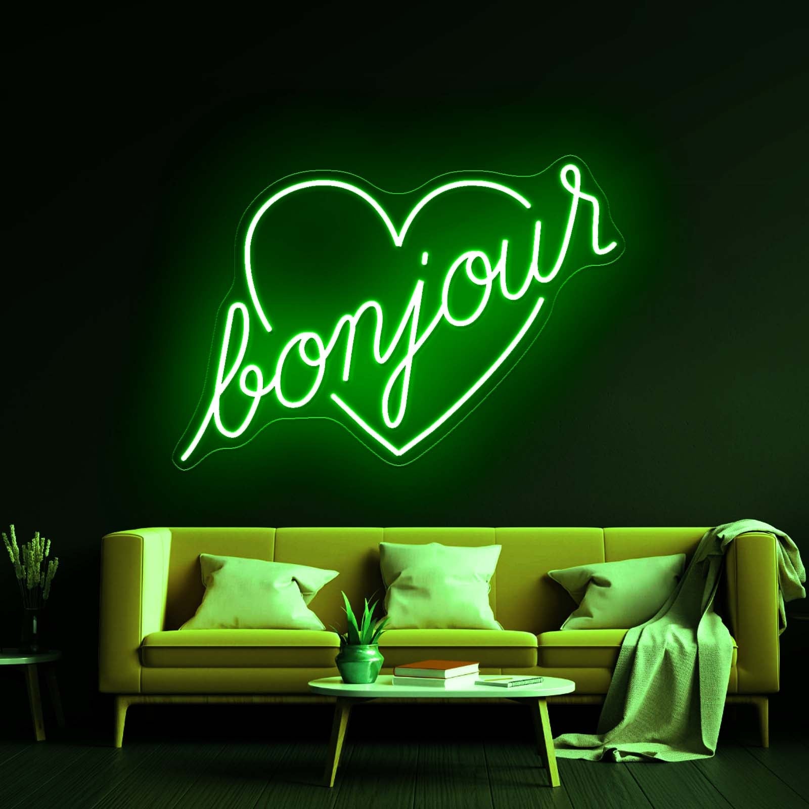 Bonjour Love Shape Led Neon Signs Wall Art - Shineneon