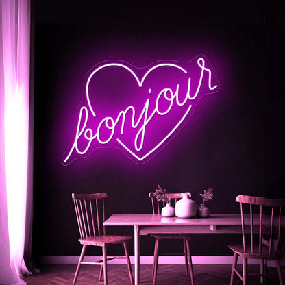 Bonjour Love Shape Led Neon Signs Wall Art - Shineneon