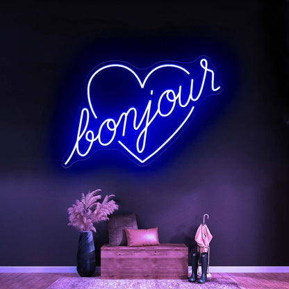 Bonjour Love Shape Led Neon Signs Wall Art - Shineneon