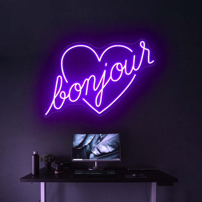 Bonjour Love Shape Led Neon Signs Wall Art - Shineneon