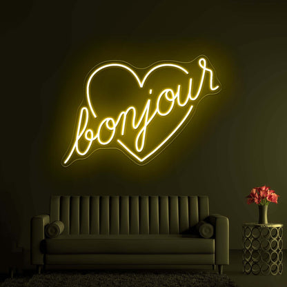 Bonjour Love Shape Led Neon Signs Wall Art - Shineneon