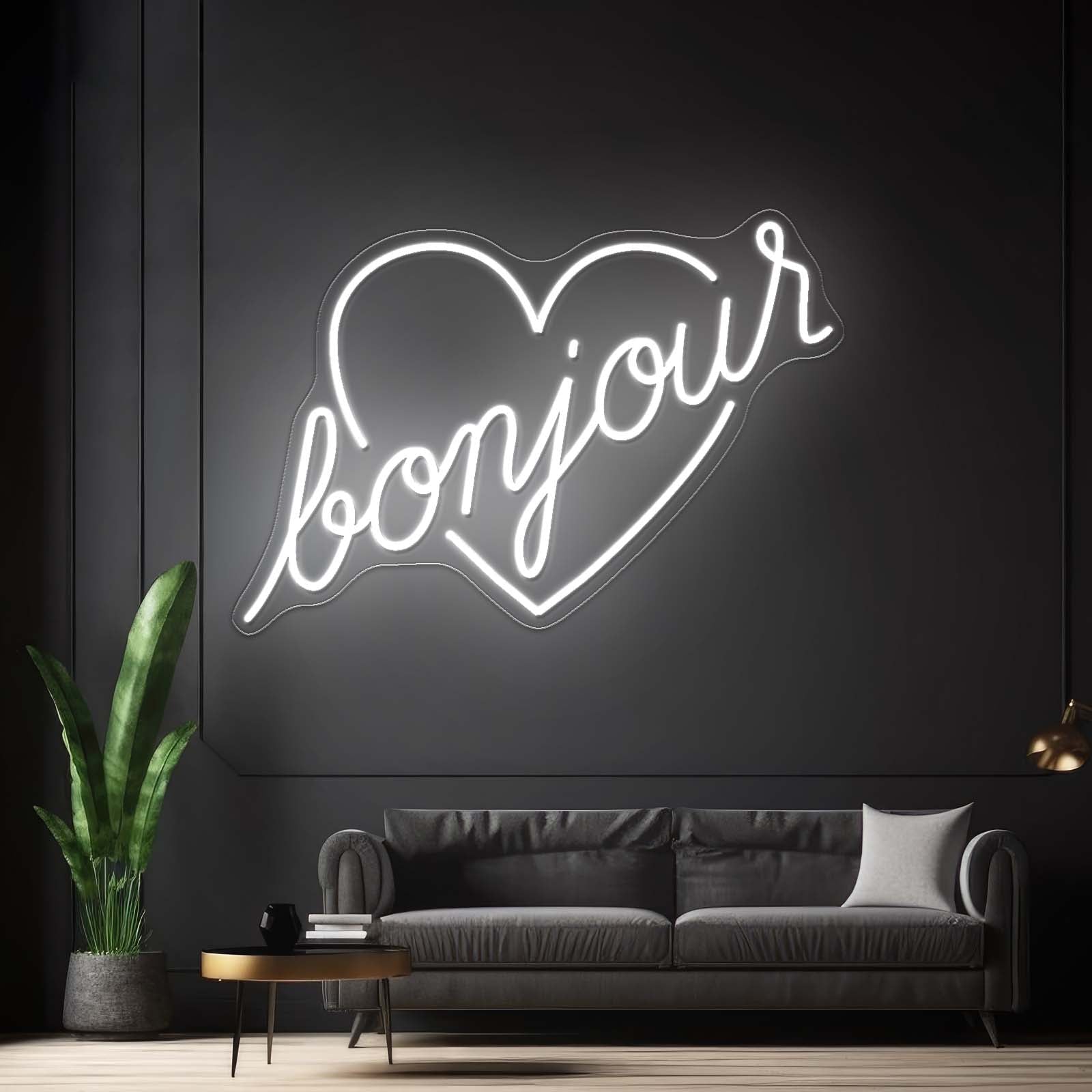 Bonjour Love Shape Led Neon Signs Wall Art - Shineneon