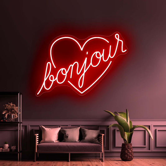 Bonjour Love Shape Led Neon Signs Wall Art