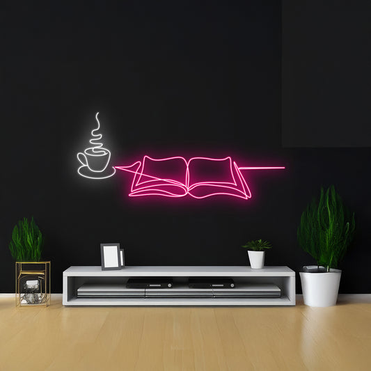 Book Coffee Cup Neon Sign Wall Art Bedroom Decor