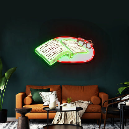 Book With Glasses Neon Signs for home decor