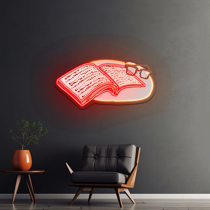 Book With Glasses Neon Signs for home decor