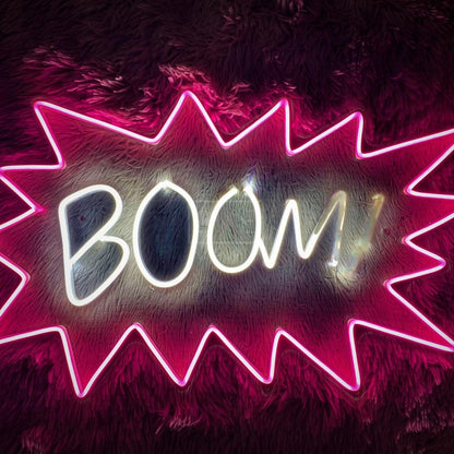 Boom Pink White Comic-Style Led Neon Sign For Indoor Party Decor | Shineneon