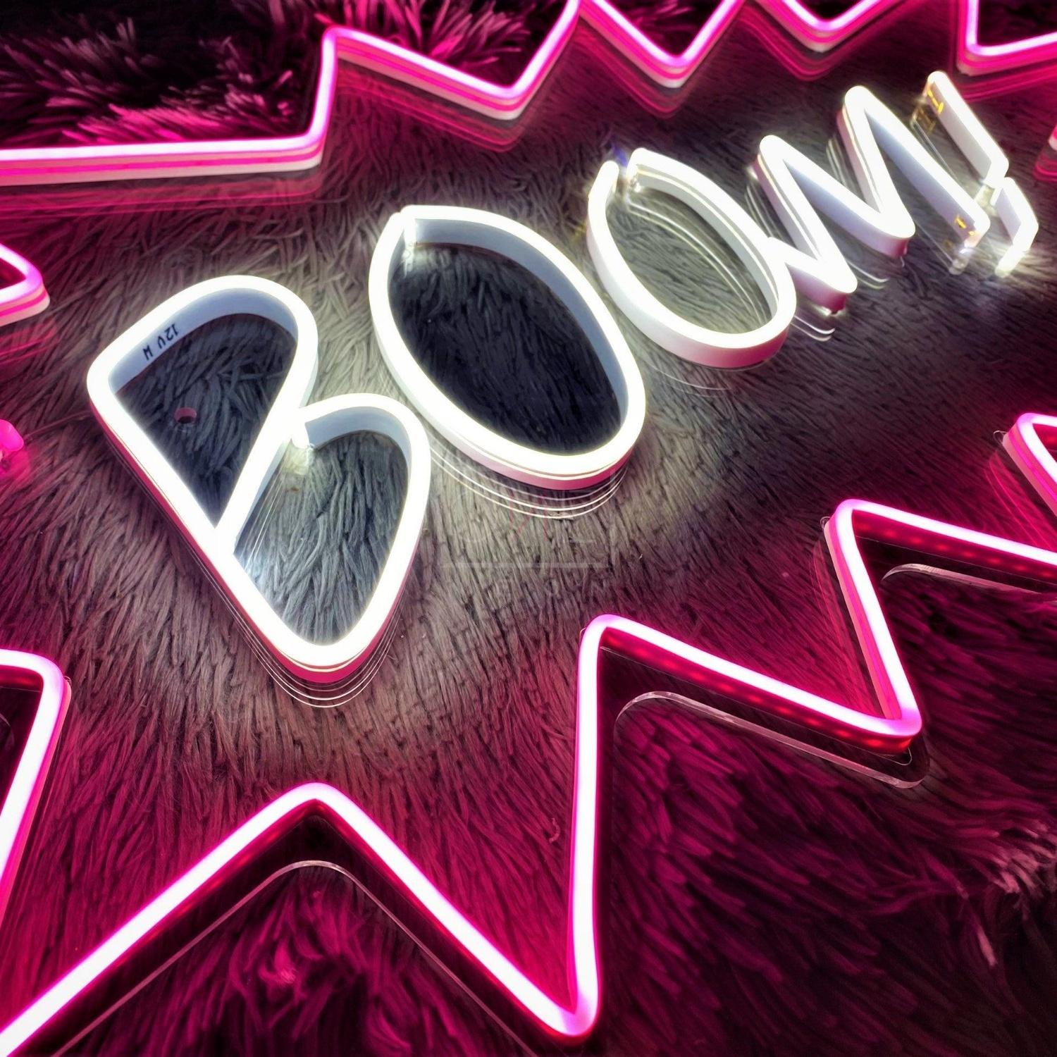 Boom Pink White Comic-Style Led Neon Sign For Indoor Party Decor | Shineneon