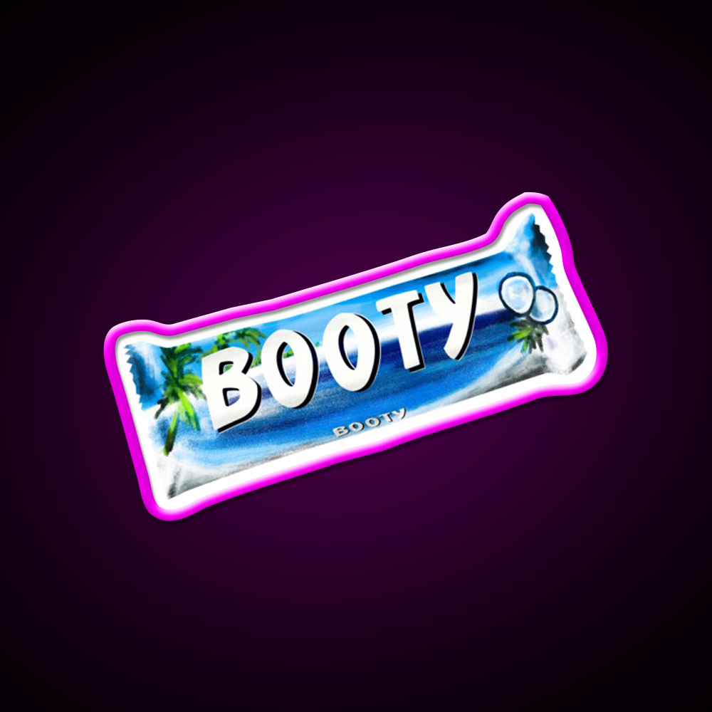 Booty Bounty Chocolate Bar Man Cave Bar Led Neon Sign Rgb Color - Neon sign mounted on wall in room