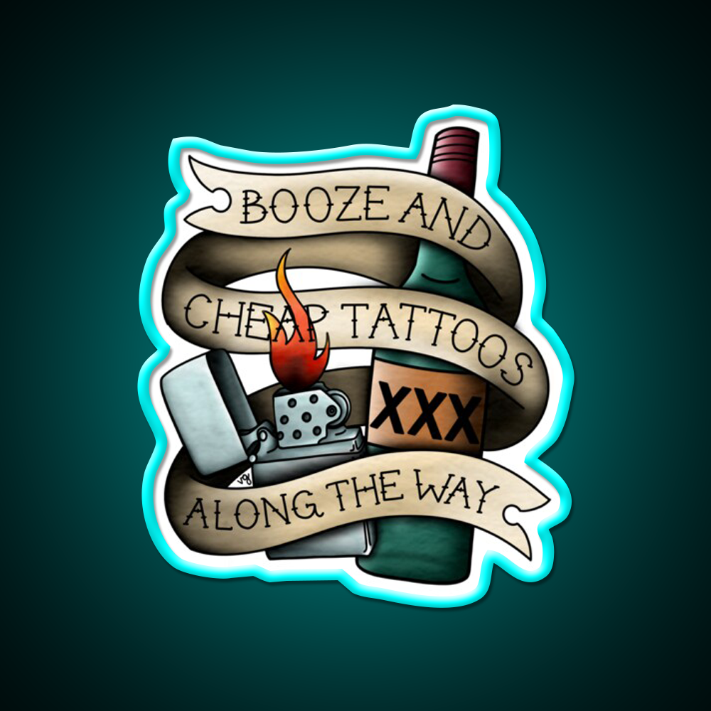 Booze Cheap Tattoos Whiskey Drink Bar Led Neon Sign Rgb Color