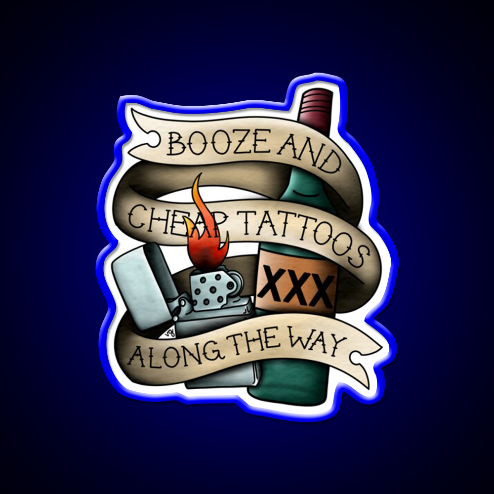 Booze Cheap Tattoos Whiskey Drink Bar Led Neon Sign Rgb Color