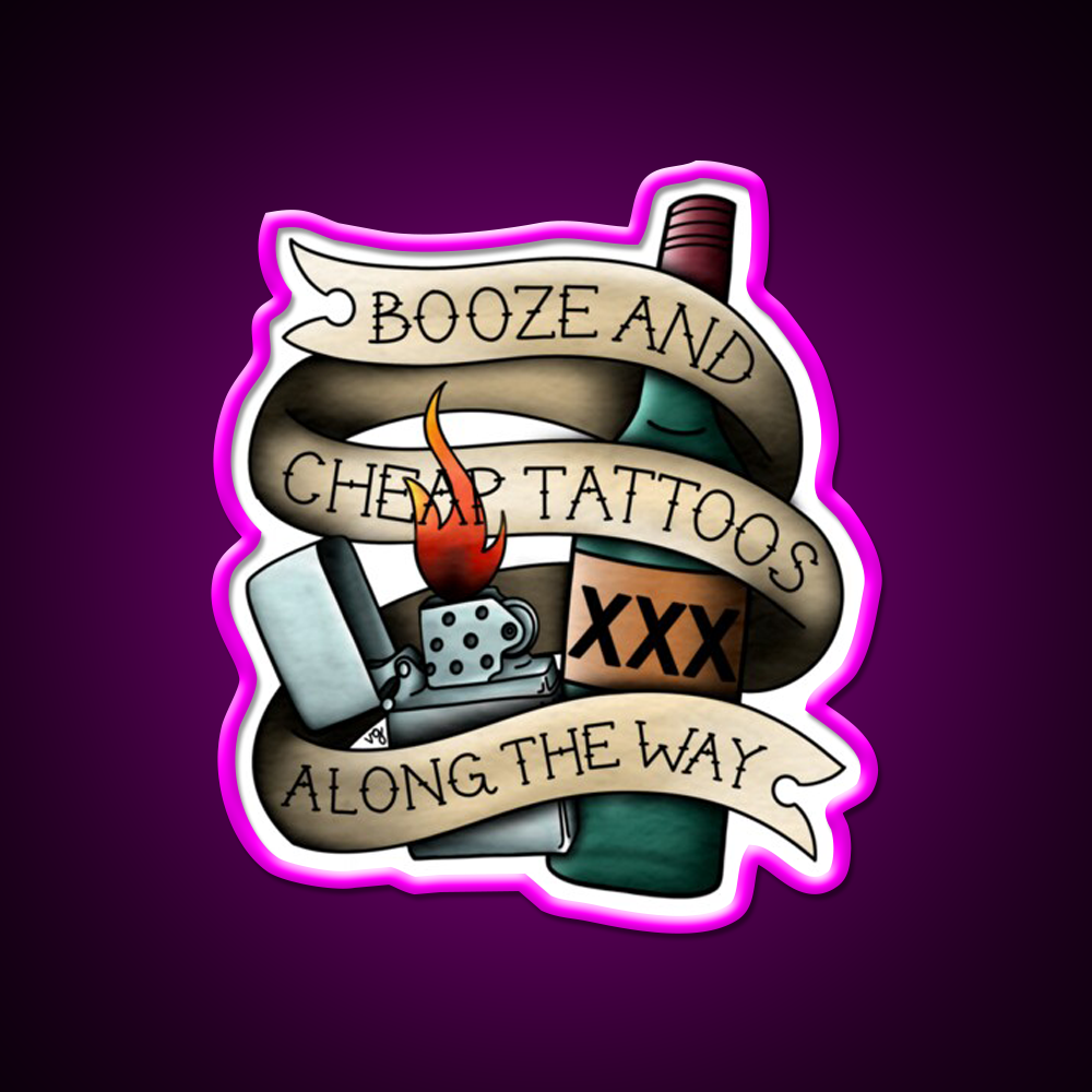 Booze Cheap Tattoos Whiskey Drink Bar Led Neon Sign Rgb Color