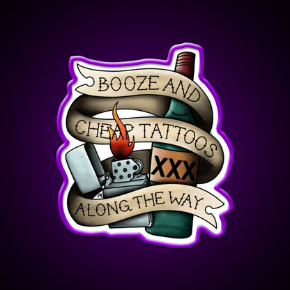 Booze Cheap Tattoos Whiskey Drink Bar Led Neon Sign Rgb Color - Shineneon