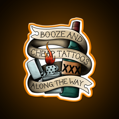 Booze Cheap Tattoos Whiskey Drink Bar Led Neon Sign Rgb Color - Shineneon