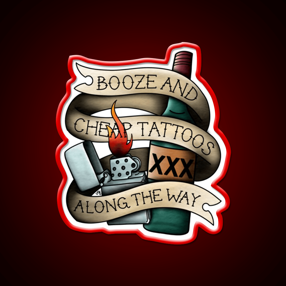 Booze Cheap Tattoos Whiskey Drink Bar Led Neon Sign Rgb Color - Shineneon
