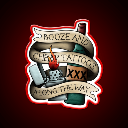 Booze Cheap Tattoos Whiskey Drink Bar Led Neon Sign Rgb Color - Shineneon