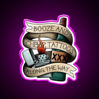 Booze Cheap Tattoos Whiskey Drink Bar Led Neon Sign Rgb Color - Shineneon