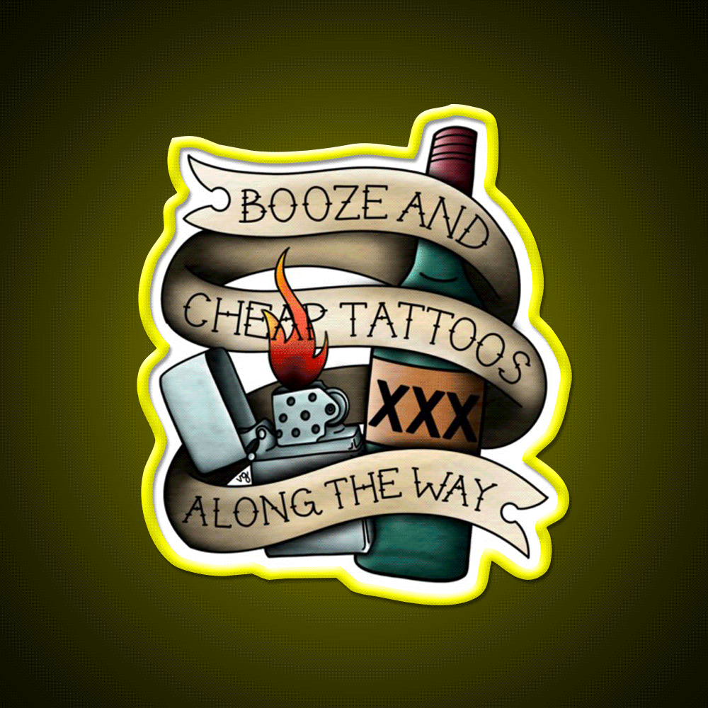 Booze Cheap Tattoos Whiskey Drink Bar Led Neon Sign Rgb Color