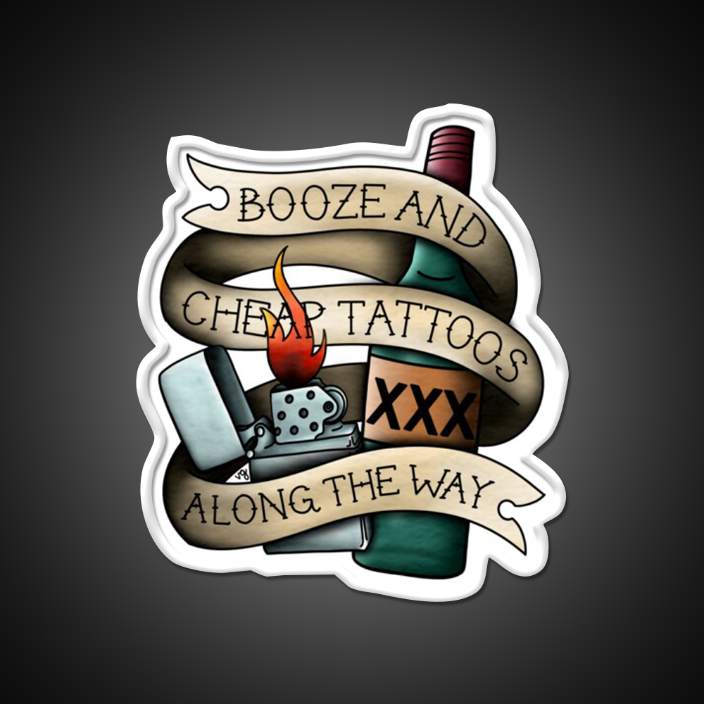 Booze Cheap Tattoos Whiskey Drink Bar Led Neon Sign Rgb Color