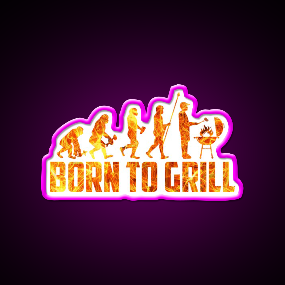 Born To Grill Barbecue Chef Man Cave Bar Led Neon Sign Rgb Color - Neon sign mounted on wall in room