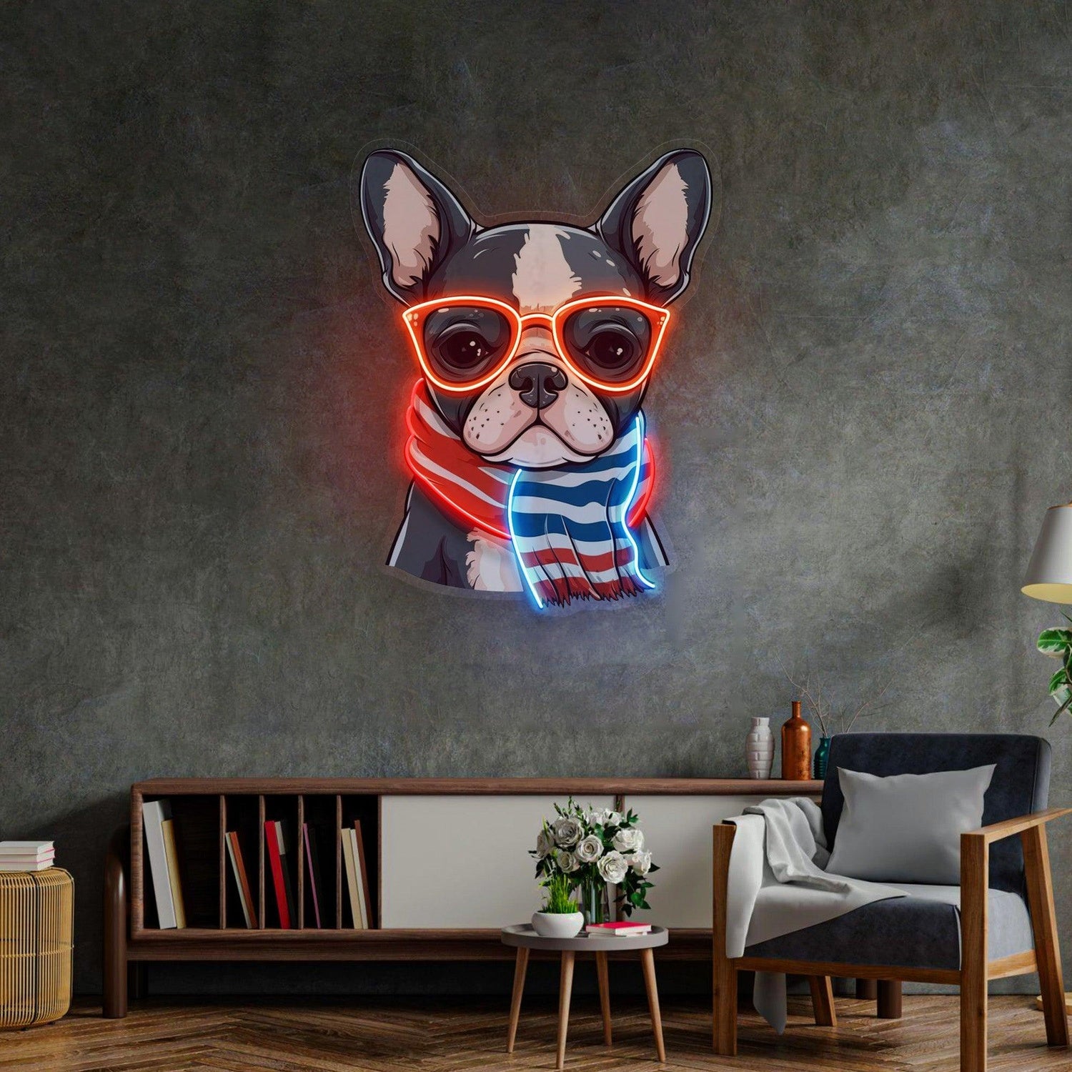 Boston Terrier Dog Orange Glasses Uv Printed Led Neon Sign For Pet Shop Home Decor | Shineneon