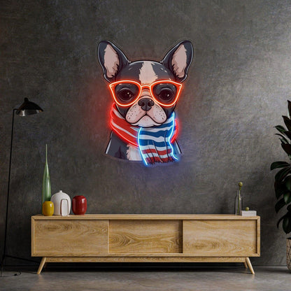 Boston Terrier Dog Orange Glasses Uv Printed Led Neon Sign For Pet Shop Home Decor | Shineneon