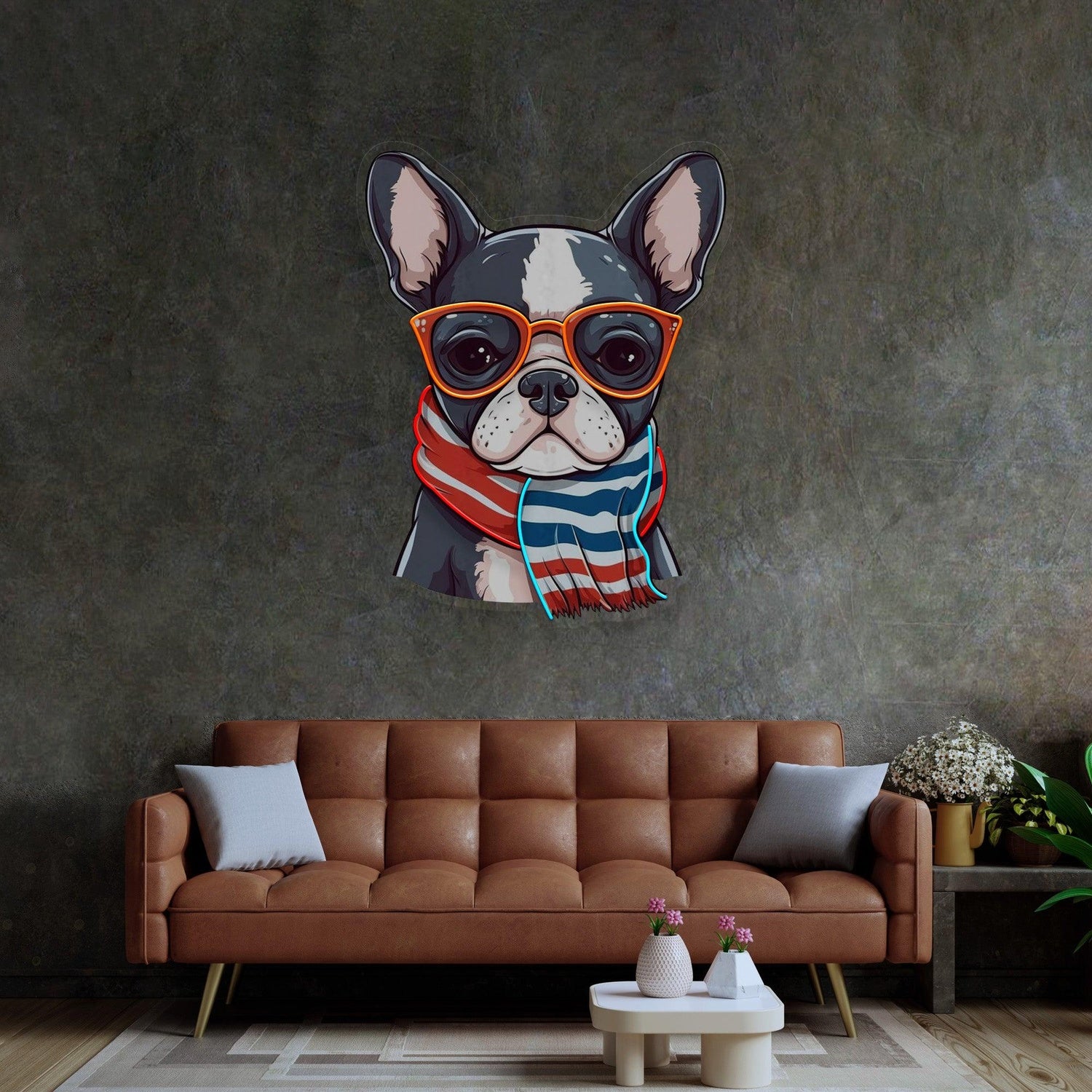 Boston Terrier Dog Orange Glasses Uv Printed Led Neon Sign For Pet Shop Home Decor | Shineneon