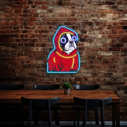 Boston Terrier In A Red Hoodie Artwork Led Neon Sign