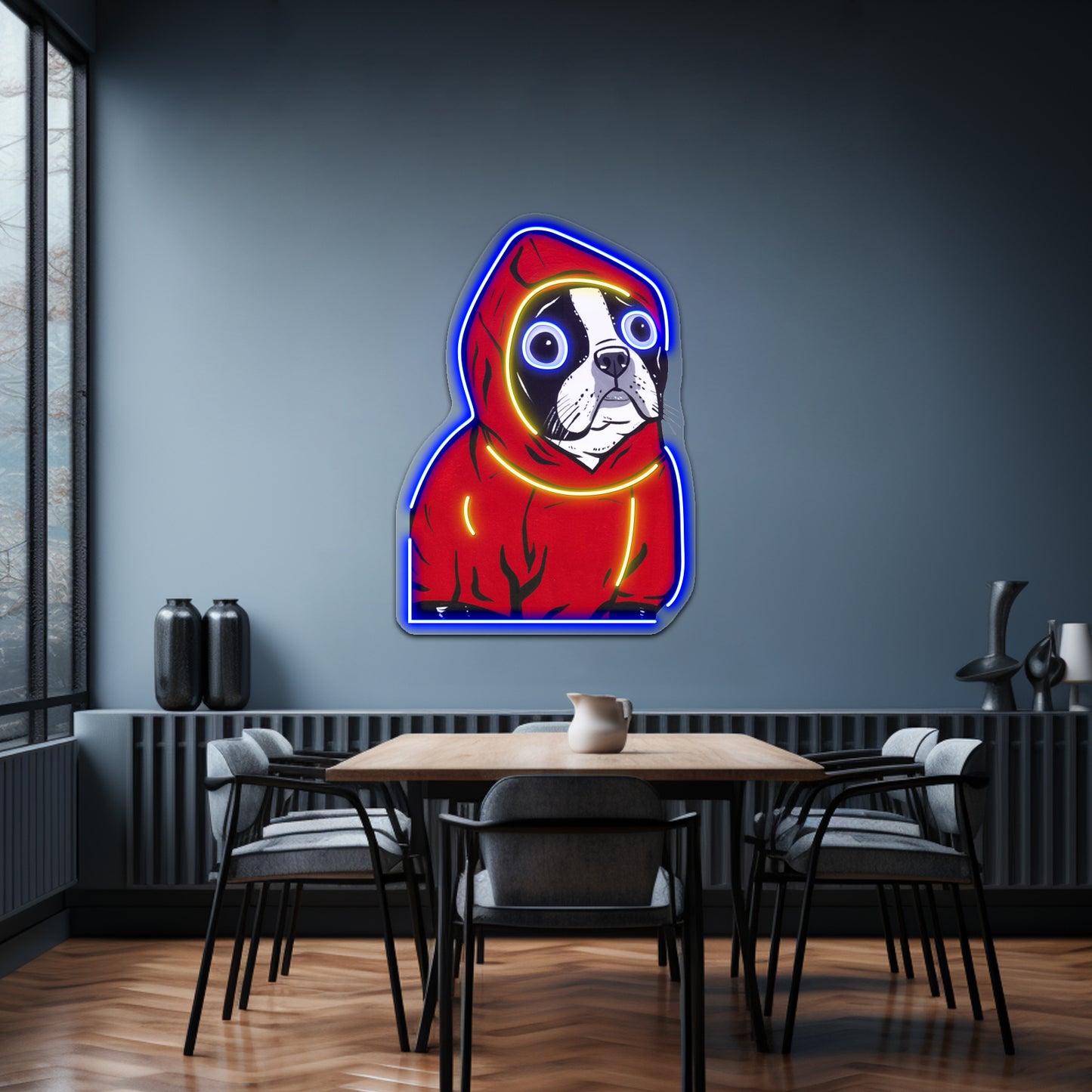 Boston Terrier In A Red Hoodie Artwork Led Neon Sign