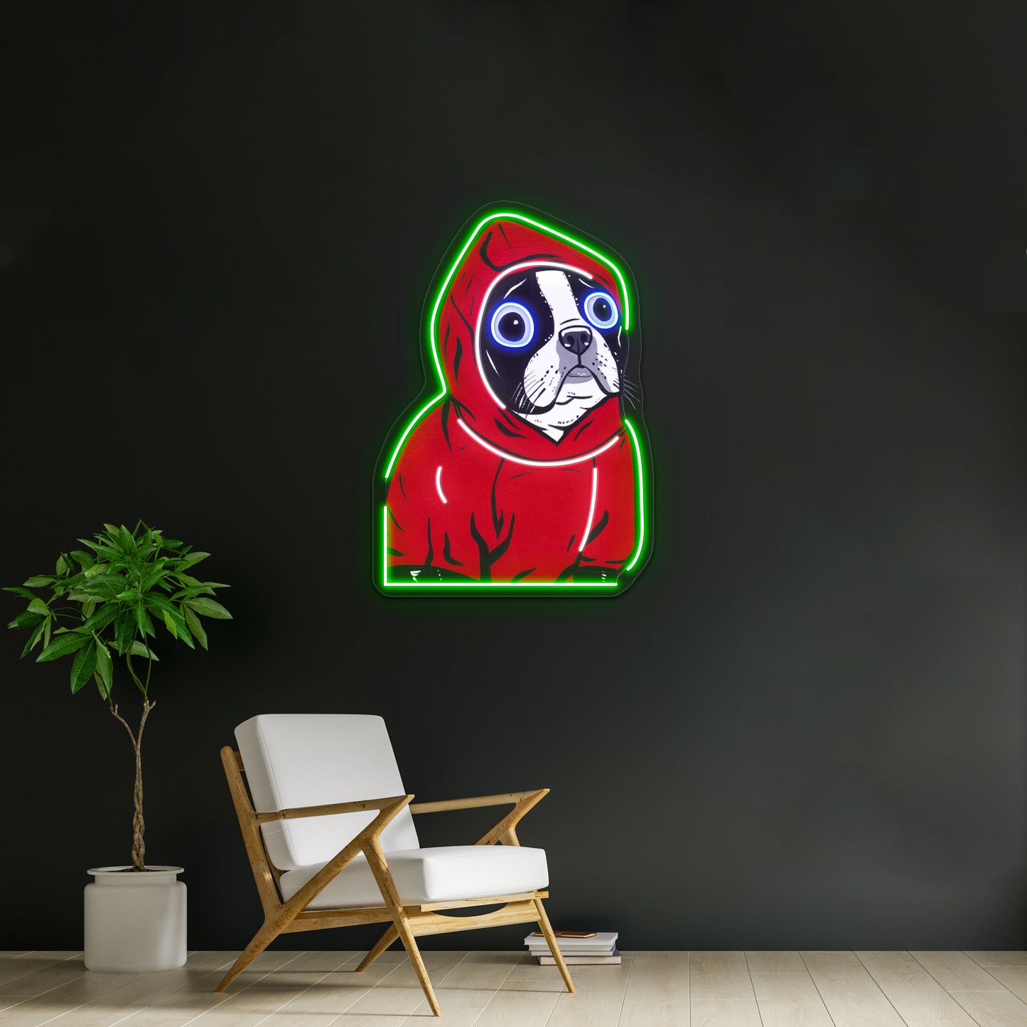 Boston Terrier In A Red Hoodie Artwork Led Neon Sign