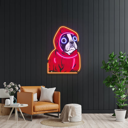 Boston Terrier In A Red Hoodie Artwork Led Neon Sign