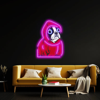 Boston Terrier In A Red Hoodie Artwork Led Neon Sign