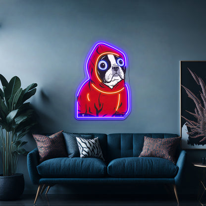 Boston Terrier In A Red Hoodie Artwork Led Neon Sign