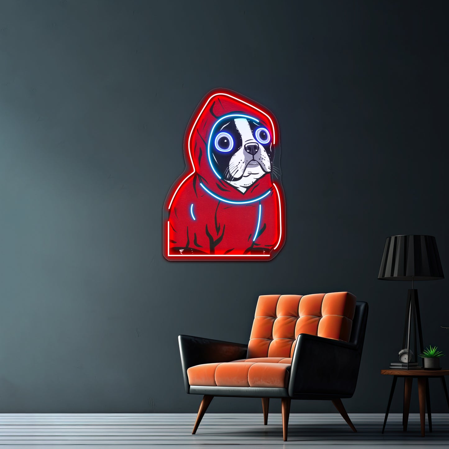 Boston Terrier In A Red Hoodie Artwork Led Neon Sign